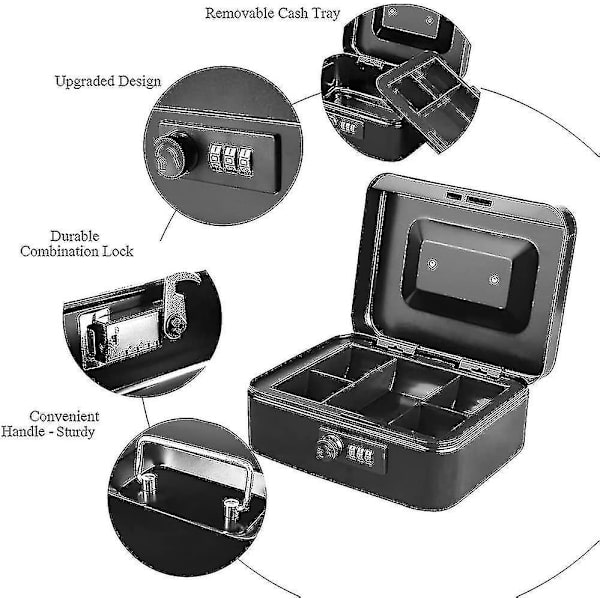 Lille pengeskab med kombinationslås Holdbar metal pengeskab med pengeskuffe Sort, 7,87 X 6,3 X 3,35 tommer - B-yuhao Black
