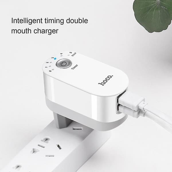 Hoco C16 5V 2.4A Smart Timing Dobbelt USB-lader med Foldbar Stik