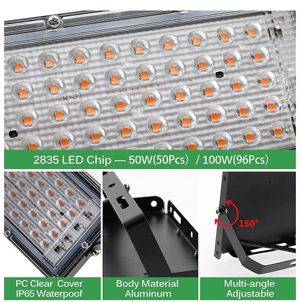 LED Växtlampa 50w 100w Fullspektrum Phyto Floodlight