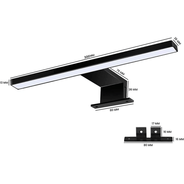 5W 30cm Svart LED Badrumsspegellampa, Varmvit Spegelvägglampa, Sminkbordlampa IP44 Vattentät, Smink- och Toalettspegelbelysning