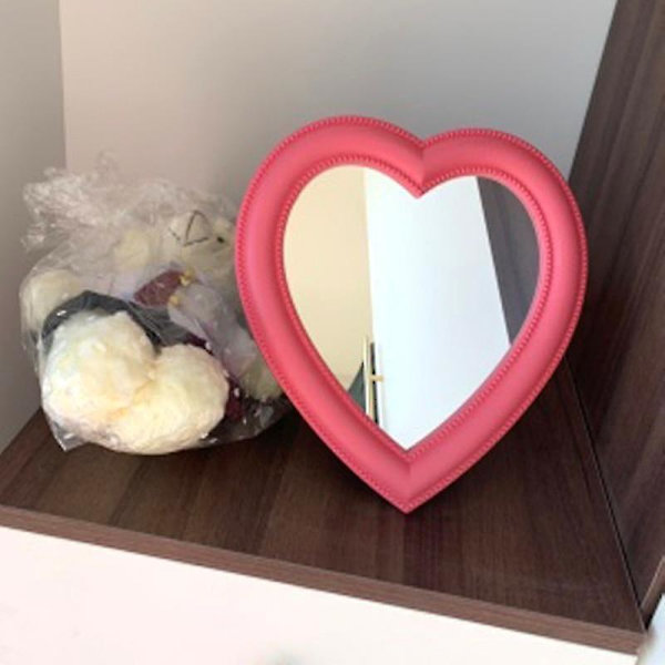 Vaaleanpunainen Love-peili pöytä- ja seinäasennukseen, kaksoiskäyttöinen meikkipöydän peili