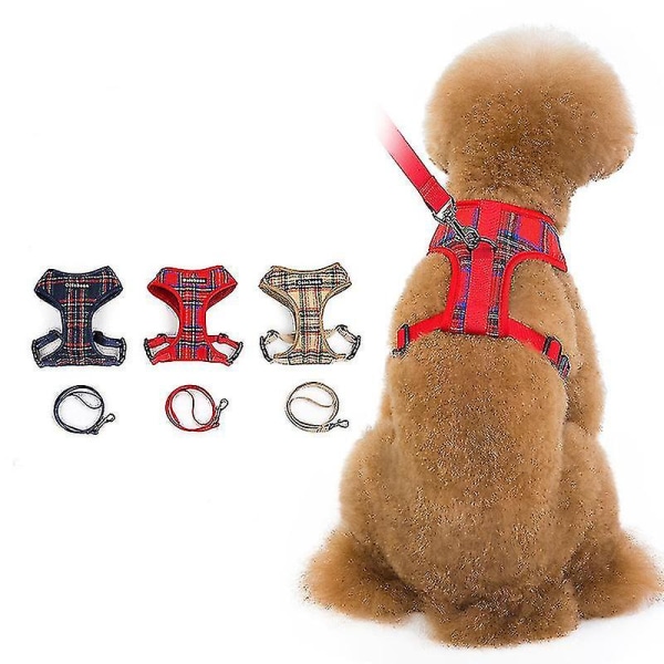 Husdjurstillbehör koppel Set Hundsele Hundväst Husdjurskoppel Brace Bröstband Spänne Design Red L
