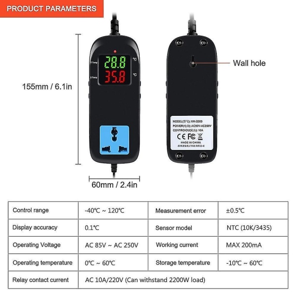 Yieryi MH-2000 Elektronisk Termostat LED Temp Controller