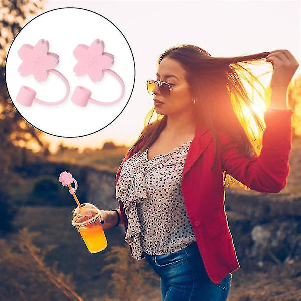 5 stycken kreativa silikonstråpluggar Återanvändbara tecknade plugglock Dricksdammlock Rosa