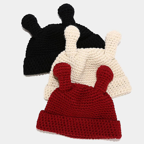 Naisten Talvi Käsityökoukuttu Beanie Hat Kiinteä Piirretty Tentacle Cuffed Skull Cap Red