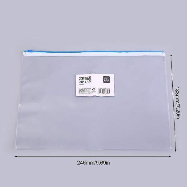 Deli 5526 Gjennomsiktig PVC-glidelåspose A4-fildokumentarrangør