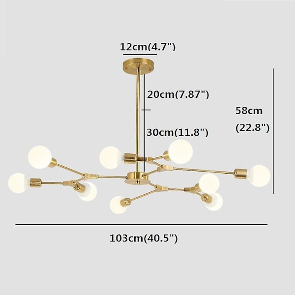 9-armad Electropläterad Nordisk Chandelier i Metall
