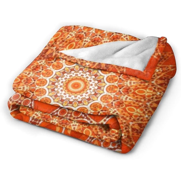 Detaljeret Orange Boho Mandala Kasttæppe Blødt Flanel Fleece Varmt Tæppe Til Sofa, Seng, Sofa, Stol, Kontor, Rejser, Camping-r449 80x60in 200x150cm