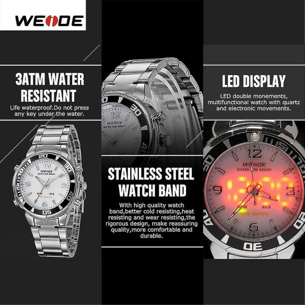 Weide Herre Casual Klokke LED Display Sport Vanntett