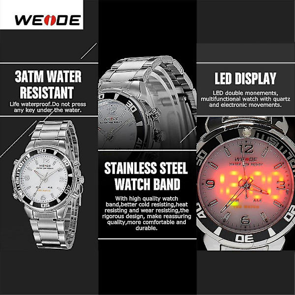 Weide Herre Casual Ur LED Display Sport Vandafvisende