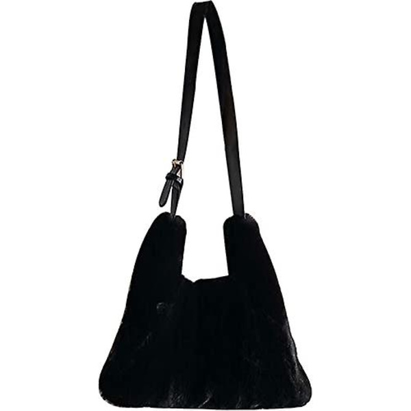 Plush Axelväska Mjuk Fluffig Tote Väska Konstpäls Crossbody Väska Justerbar Axelrem Svart