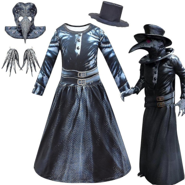 Steampunk Fågelnäbb Plague Kostym Set Barn Flickor Pojkar Fancy outfit 9-10 Years