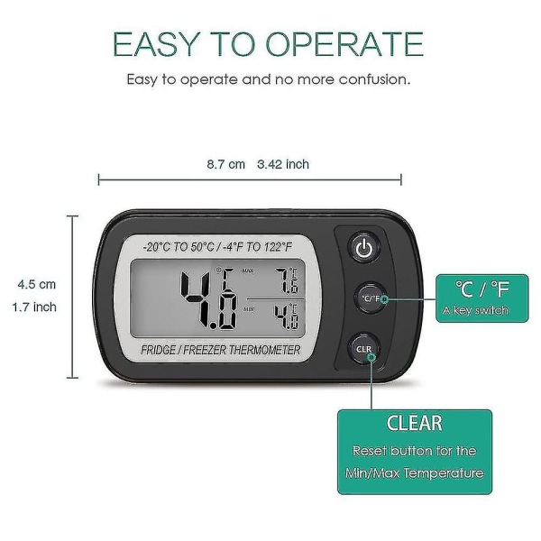 Digital Frys- och Kyltermometer med Hängkrok LCD-Skärm Svart