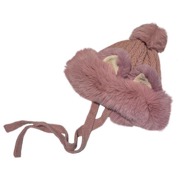 Plush Kattmössa med Fuskpäls Kattöron Beanie Mössa Plush Kattöron Mössa Öronlappsmössa Pink