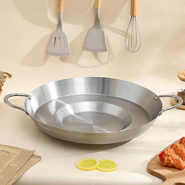 Flat konkav stekepanne non-stick stekepanner i rustfritt stål, solid konstruksjon