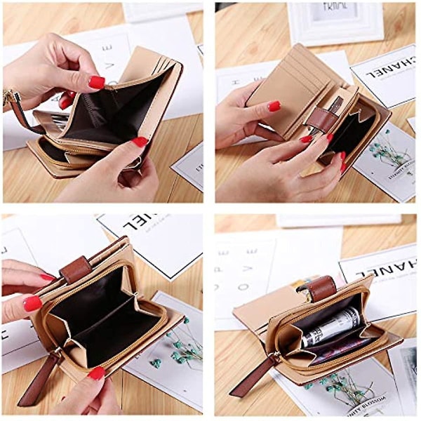 Dame Kort Tegnebog Hul Blad Mønster To-fold Læder Dame Kort Tegnebog Pung Lynlås Håndtaske Knap Clutch Taske (blå)