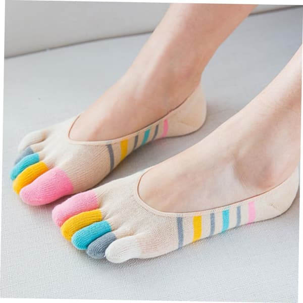 5 par elastiske lavskårne tåsokker til kvinder i bomuld med striber, bløde og behagelige