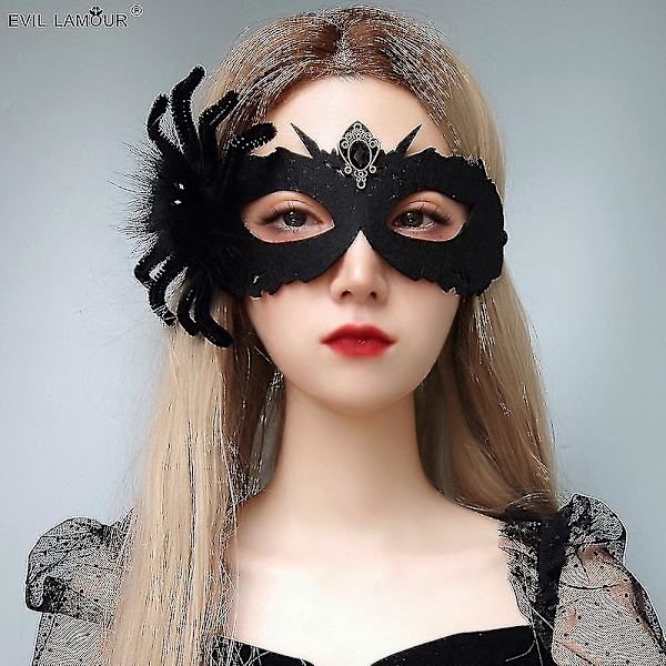 Halloween Svart Edderkopp Dødsmaske Ball Halv Ansikt Mann Og Kvinne Voksen Forestilling Maske Hodeplagg Glad Halloween Fest Kledd Opp A-yuhao