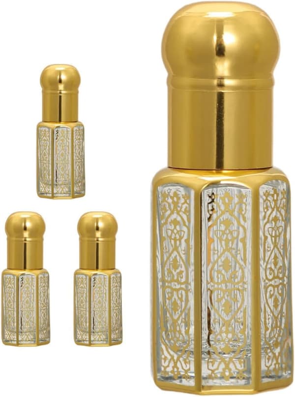 4 st 12 ml parfymdroppflaskor i glas med guldkorkar, läckagesäkra reseflaskor för eteriska oljor