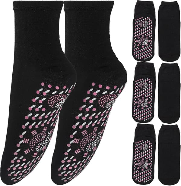 4 par selvvarmende sokker for menn og kvinner, varme vinterstrømper i polyester med massasjeeffekt, universelt design