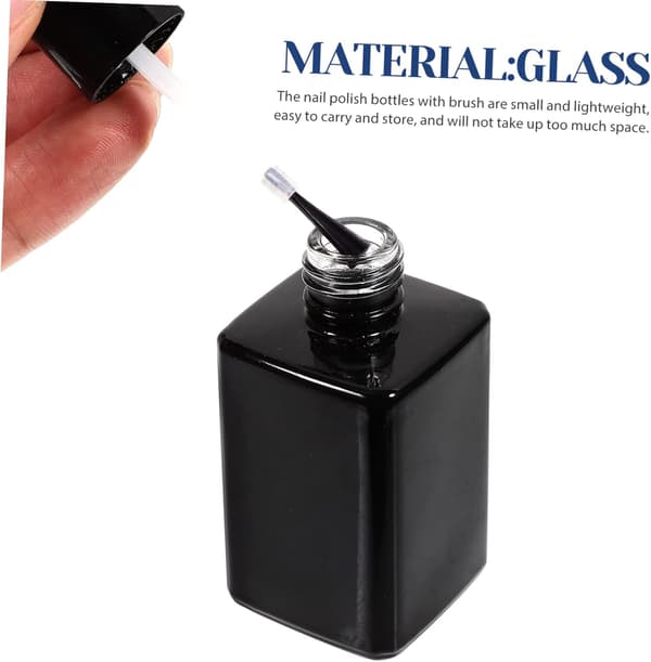 Glas nagellacksflaskor Borste 6st 15ml Svarta Fyrkantiga Påfyllningsbara Tomma Nagellacksflaskor Nagelkonst
