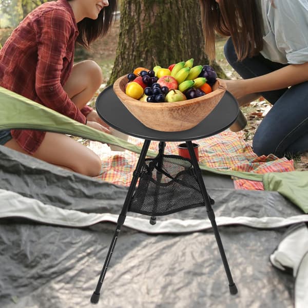 Bärbart hopfällbart campingbord justerbar höjd, lättviktsbord i aluminiumlegering med nätförvaring