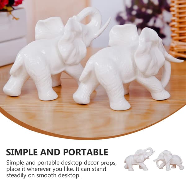 1 par par elefant keramik figur prydnad vit elegant keramisk skrivbordsdekoration