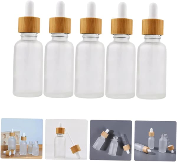 5 stk. eterisk oljeflasker Små dråpeflasker for reise Parfyme Lotion Bambustre