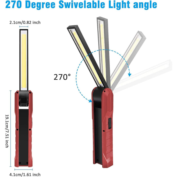 2 stycken laddningsbara LED-arbetslampor, 5 lägen Vikbar mekanisk ficklampa Arbetslampa Red