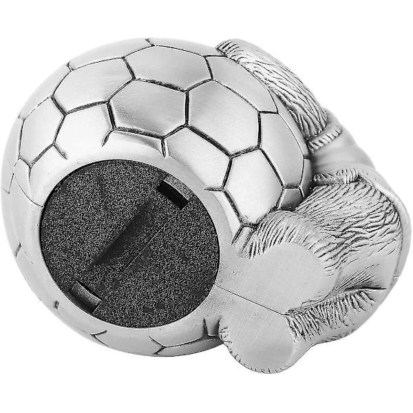 Metallisk Myntboks, Liten Bjørn med Fotball Spargris Myntbesparelseskrukke Hjemmedekor Gave til Barn Gutter Jenter (1 stk, Sølv)