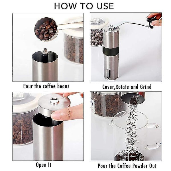 4,8*21cm Kvern for Kaffe Bønner i Rustfritt Stål.