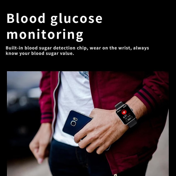 Bluetooth mote-smartklokke, F57l-smartklokke for blodsukkermåling, ikke-invasiv blodsukkertest Smart Watch-ykc Pink