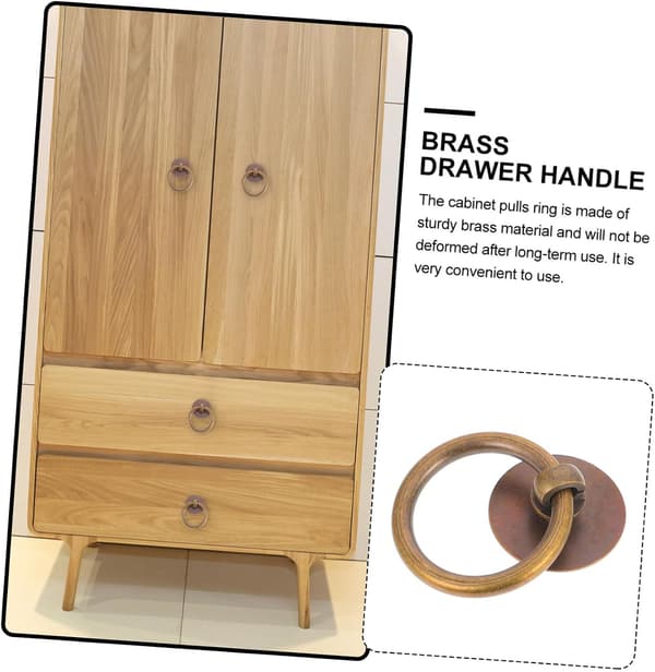 2 stk. ringhåndtak i messing til skap, dekorative håndtak til møbler, garderobe, kommode