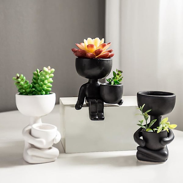 Keramisk Sukkulent Vase Kreativ Menneskeformet Liten Keramisk Blomsterpotte Hvit