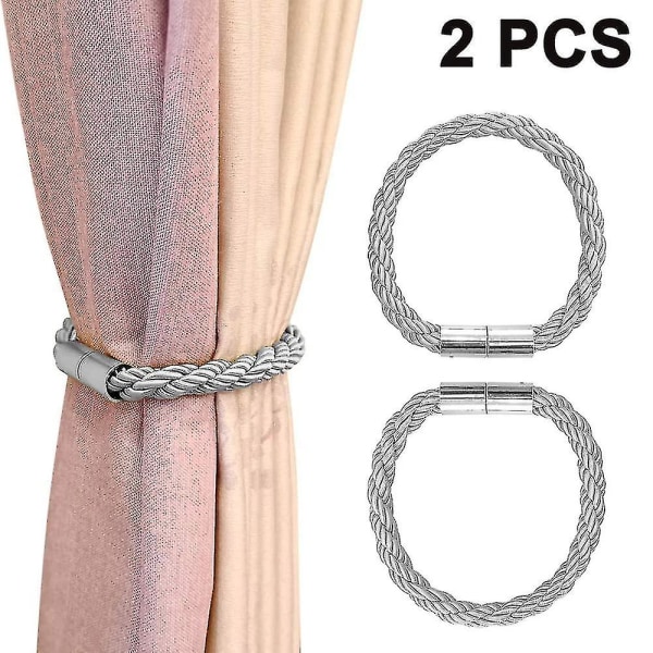 2pcs Strong Magnetic Curtain Tiebacks Decorative Rope Holdbacks,gray