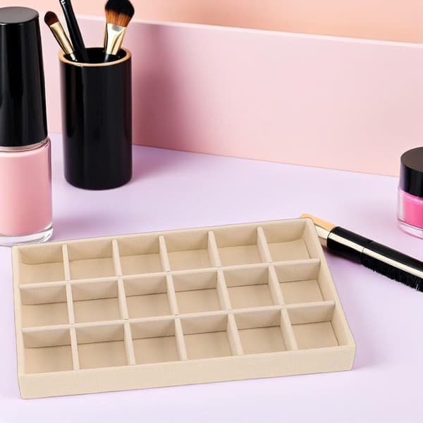 4 st stapelbara smyckesbrickor Ringar Displaybricka Smyckesorganisatör Beige PU-material Flerfacksdesign