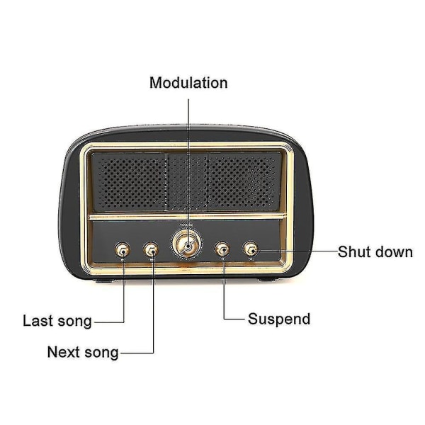 Retro Bluetooth-høyttaler, trådløse vintage-høyttalere, oppladbar høyttaler