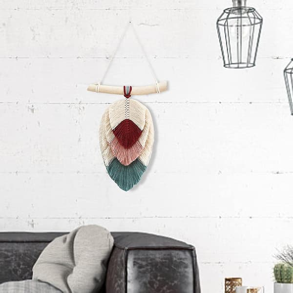 Vävd Gobeläng Macrame - Löv Fransar Hängande - Väggkonst Sovrum Vardagsrum Sovsal Bakgrund Hem De