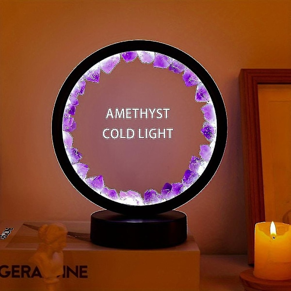 1 kpl Led-latattava Yöpöytälamppu Luonnollinen Kvartsi Amethyst-ryhmä Yölamppu Makuuhuoneen Työpöytä Pyöreä C G
