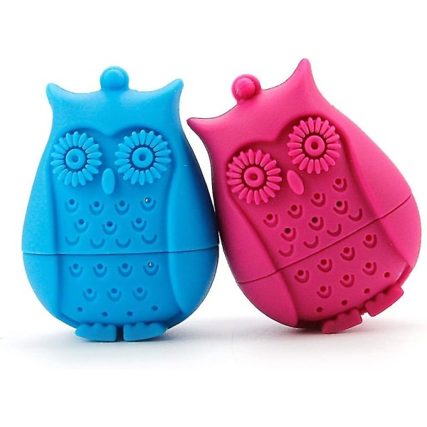 Owl Tea Ball Infuser Sil Owl Silikon tepåsefilter (blå+varm rosa) (2st)