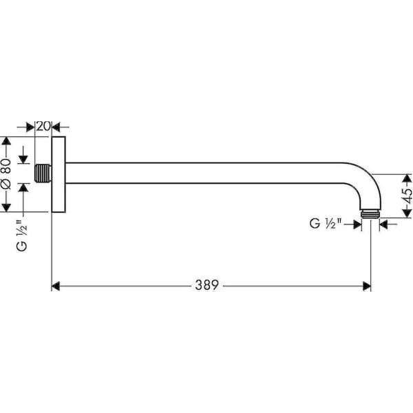 Hansgrohe Duscharm E 389 Mm, Väggmontering, Krom