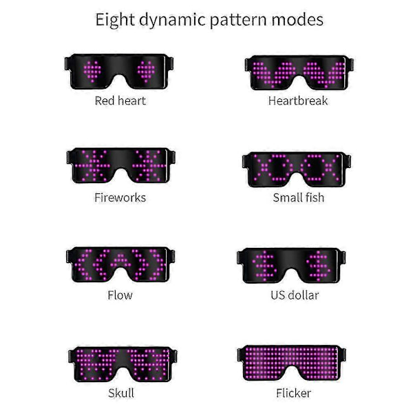 App-styrede Bluetooth LED Party Briller med Tilpassede Sprog, USB Opladning, Blinkende Lysende Briller til Jul, Koncert, Solbriller Four Colors