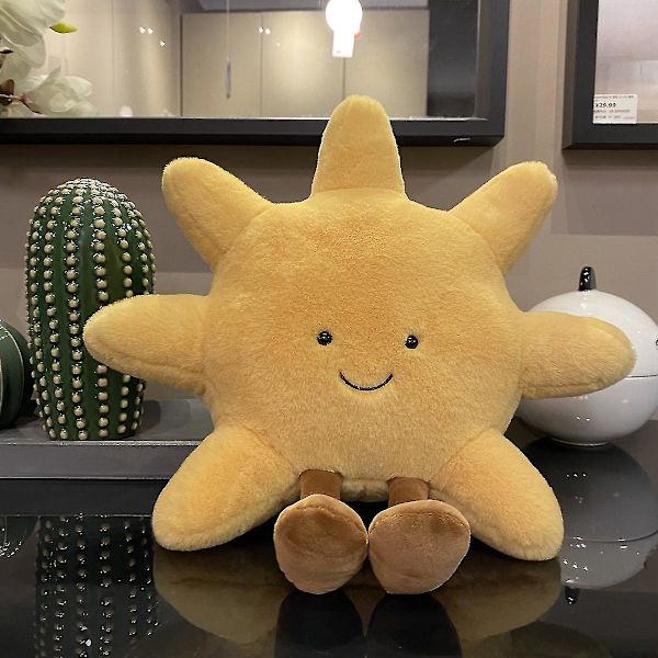 Bedårande Leende Gult Sol Plushie Fylld Söt Plysch Leksak För Barns Sovrum Dekoration Soffa Kast about 30cm white Moon