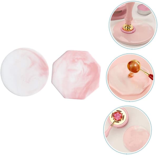 Forseglingsvoksstempel Bakplate Sett 2 stk Marmormønster Rosa Runde Åttekantede Coasters
