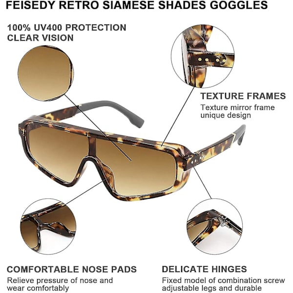 Retro One Piece Aviator Firkantede Solbriller Sport Siamese Shades Briller Til Mænd Kvinder B2722