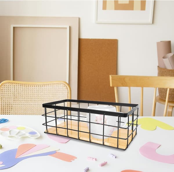 Hängande korg Förvaringskorg Väggmonterad Design Järn och Trämaterial