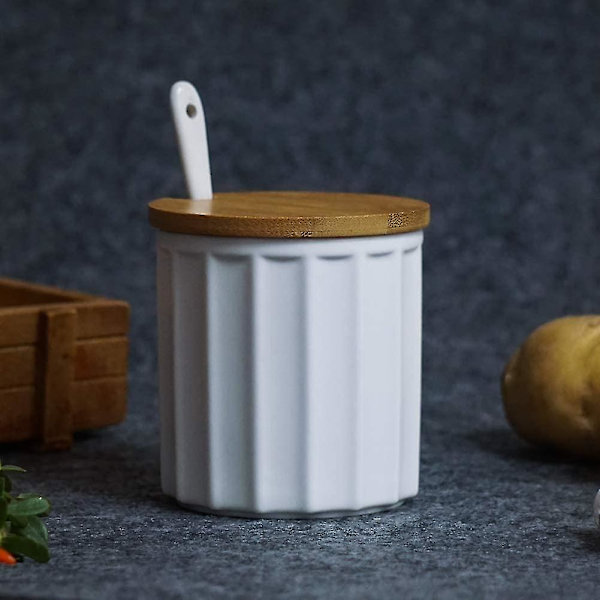 Vit Sockerburk Keramik Sked Bambuluck Kitchen