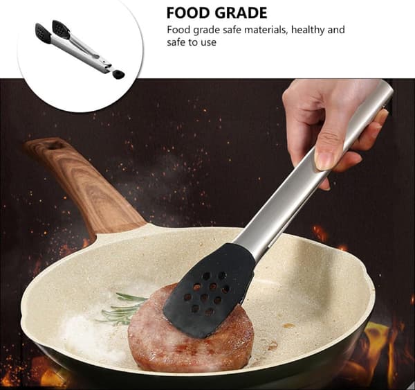 Silikonhode Matklype BBQ-tang med slitesterkt håndtak i rustfritt stål