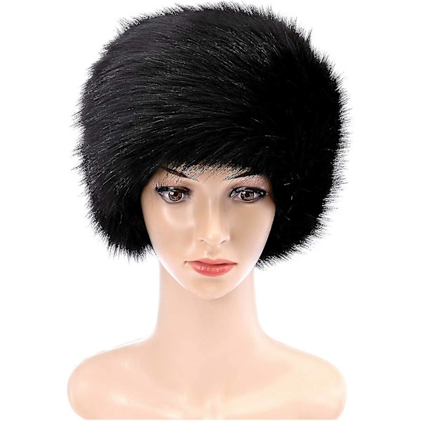 Dame Faux Fur Hat - Russisk Kosak Stil - Sort