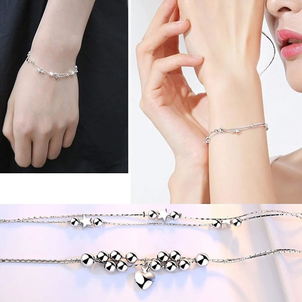Sølvarmbånd Til Kvinder,mode Kvinder Hjertestjerneperler Charm Armbånd Armbånd Håndkæde Smykker Gaver